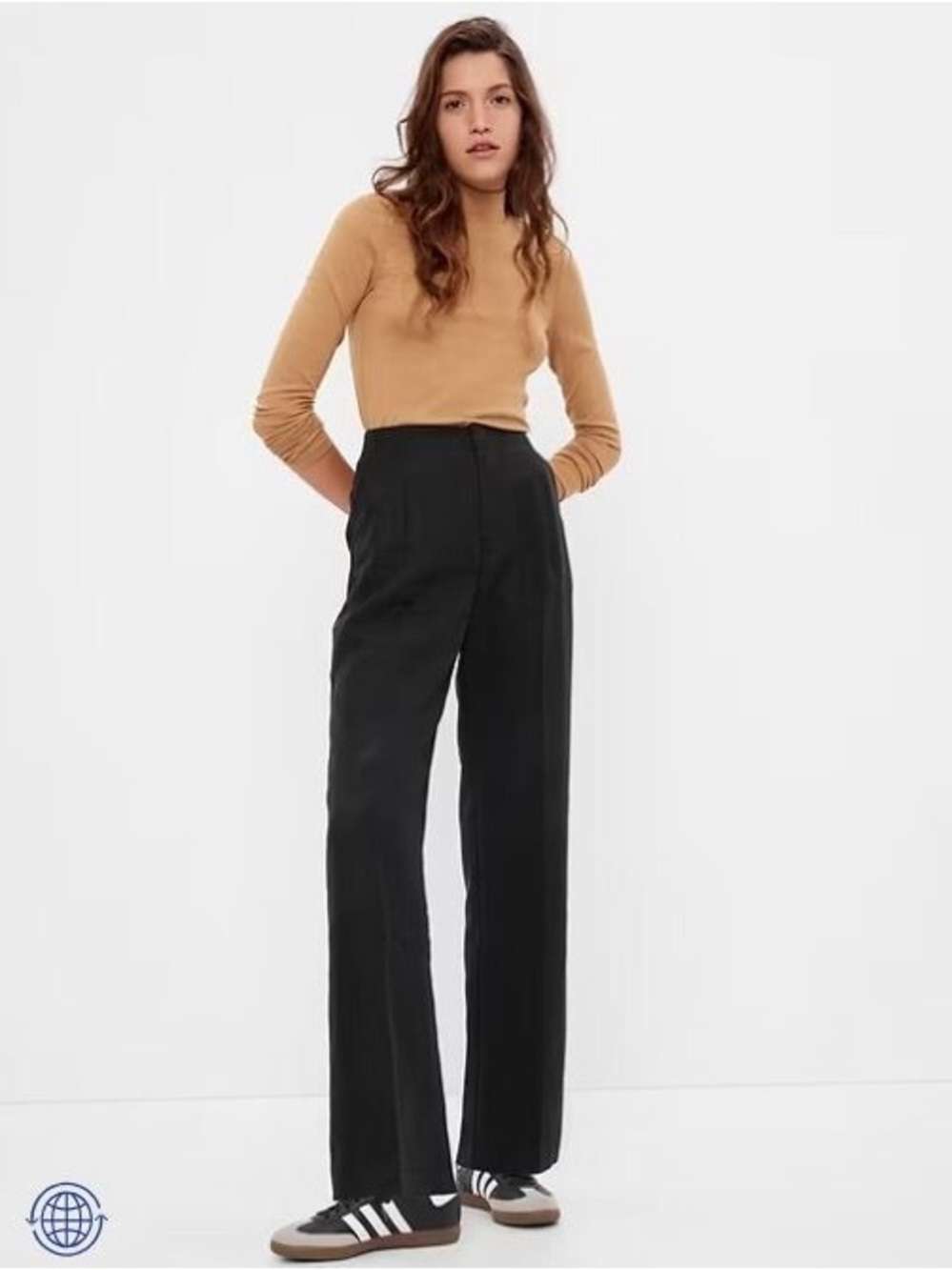 GAP Softsuit Tencel High Rise Pleated Wide Leg Black Pants Size:0 RT$90 #404698